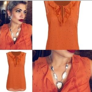 CAbi Orange Ruffle Blouse